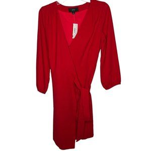NWT J Crew Women’s Size 4 Red Wrap Dress 3/4 Sleeves V Neck